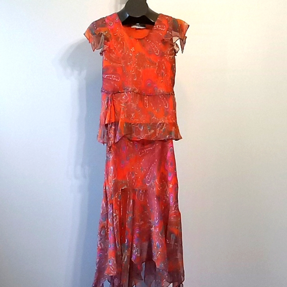 Stylish & Flowing 2pc Orange Summer skirt set by Jessica Taylor